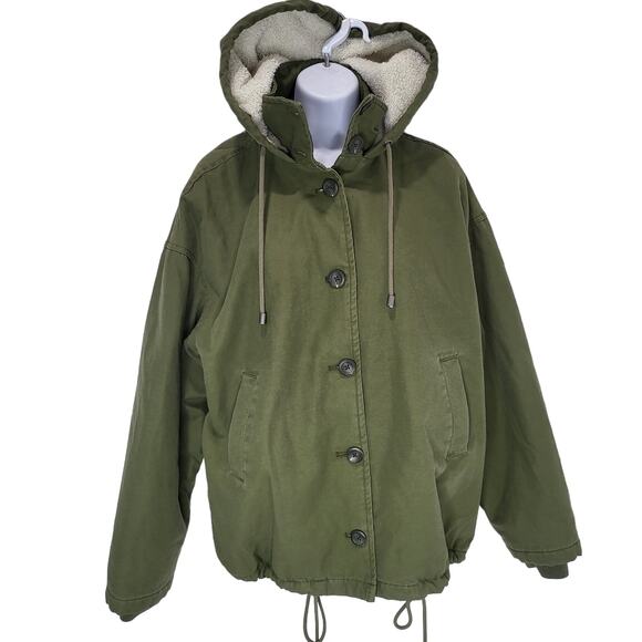 Urban Outfitters NWT Sherpa Military Khaki Bomber Jacket Retail $109  Medium - Picture 3 of 11